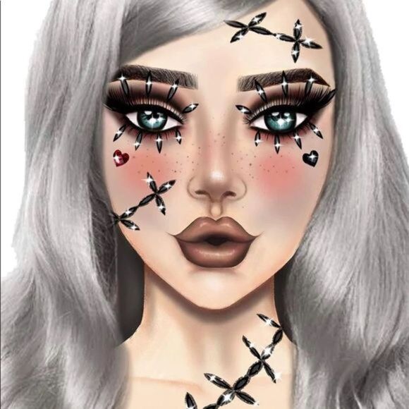 Artistic Face Gems Halloween Makeup Set with Gold Nose Crystal - Picture 3 of 3